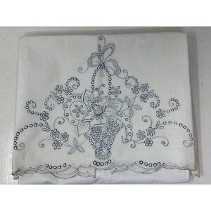 Vintage Set of 2 King Embroidered Textured Pillow Cases 22x36 Floral NEW READ